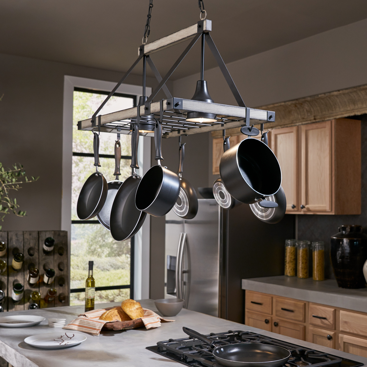 Hanging Pot And Pan Rack With Lights: Illuminate Your Kitchen ...